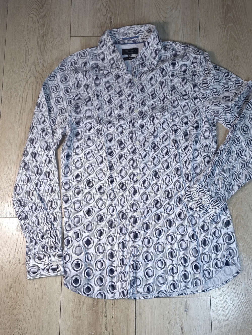 Ted Baker Men’s White & Navy Geometric Print Button-Up Shirt